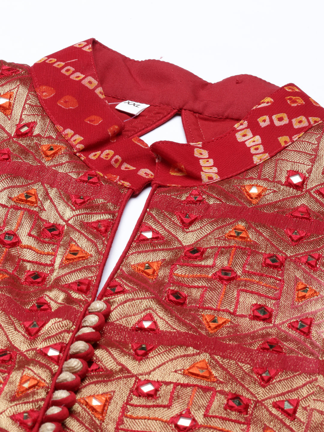 Neerus Red Georgette Straight Kurta Set - detail view 4