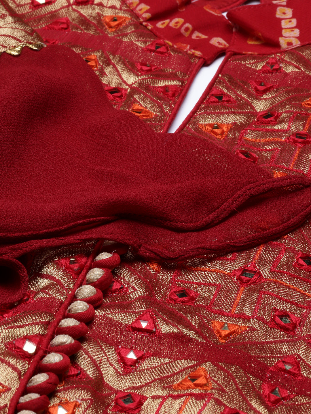 Neerus Red Georgette Straight Kurta Set - detail view 5