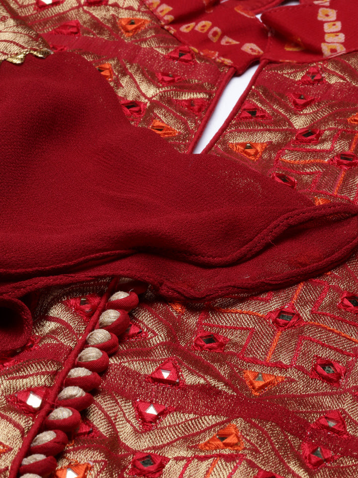 Neerus Red Georgette Straight Kurta Set - detail view 5