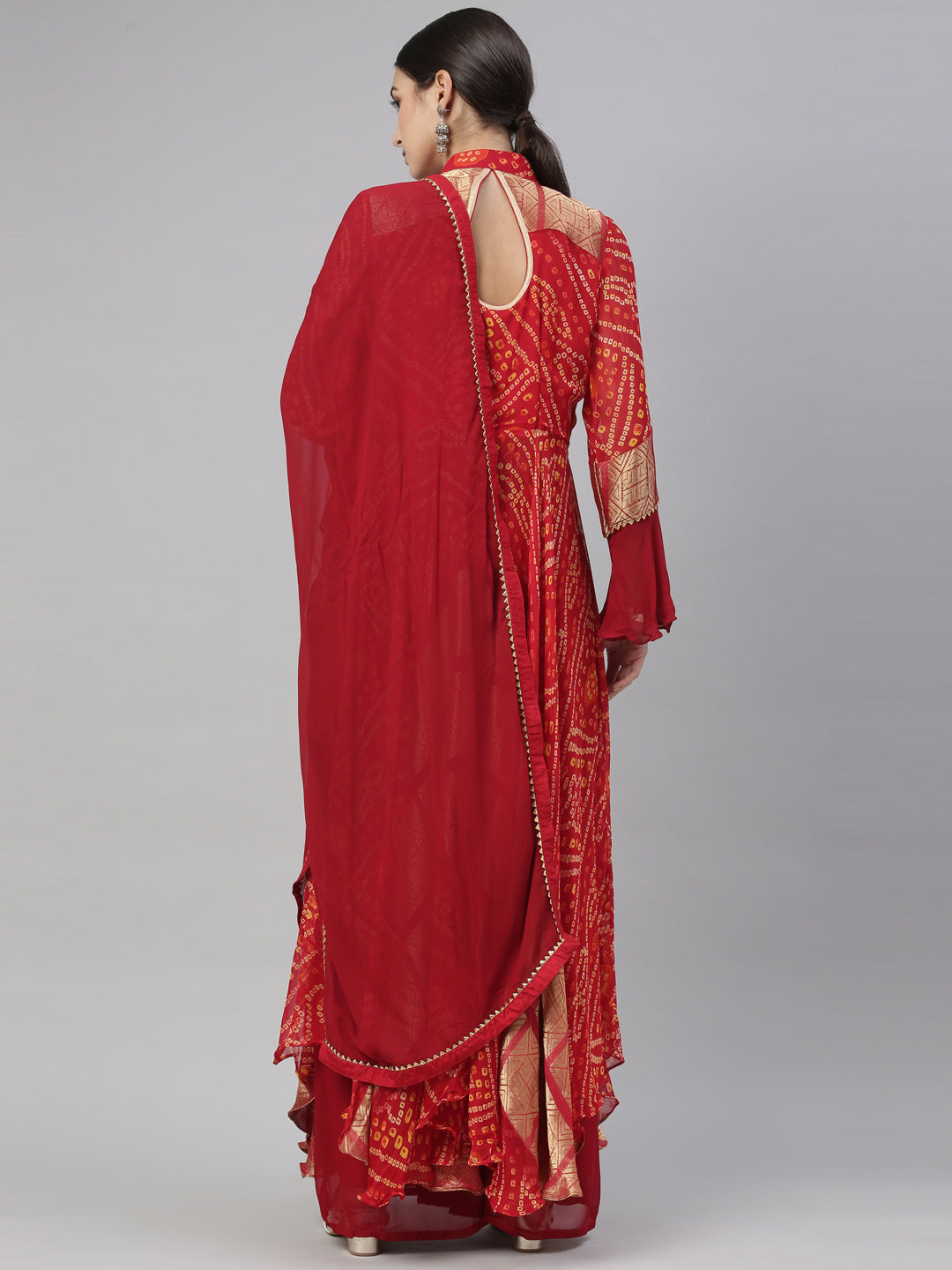 Neerus Red Georgette Straight Kurta Set - detail view 1