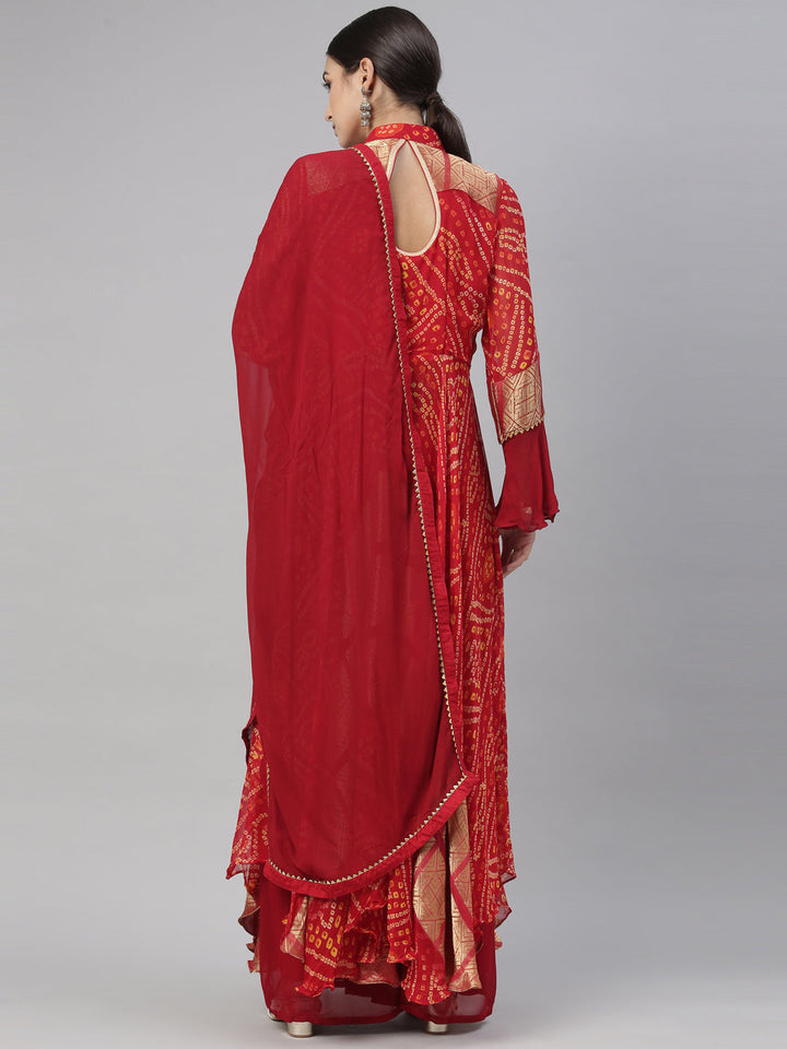 Neerus Red Georgette Straight Kurta Set - detail view 1