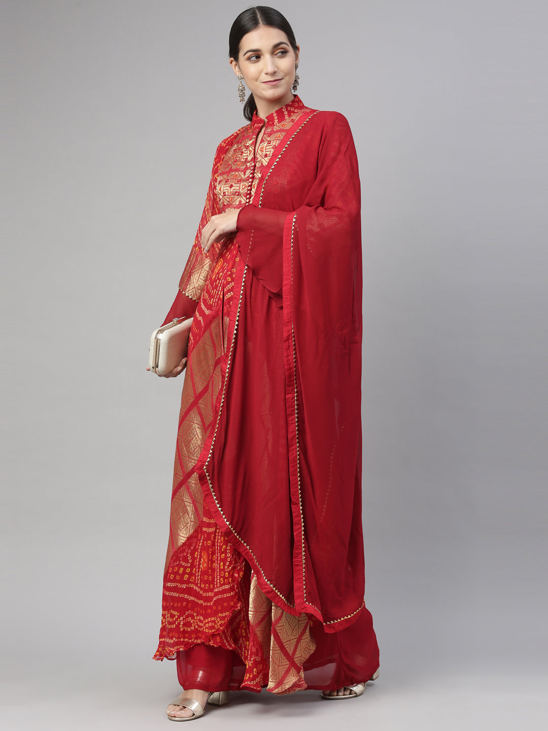 Neerus Red Georgette Straight Kurta Set - detail view 2