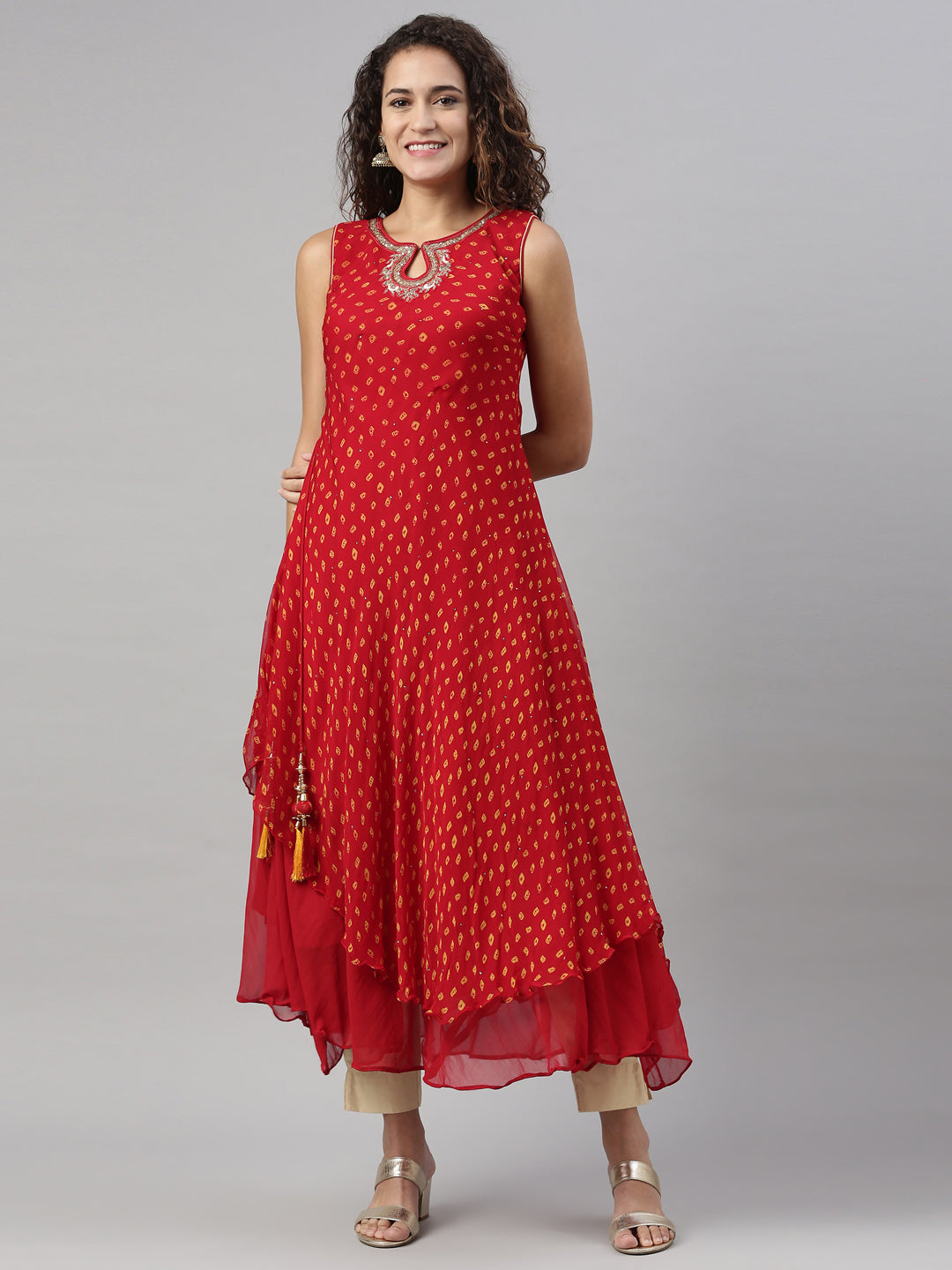 Neerus Maroon Georgette Mirror Work Kurta - detail view 3