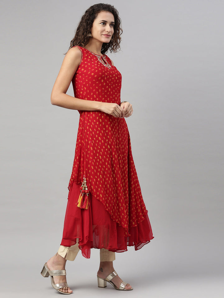 Neerus Maroon Georgette Mirror Work Kurta - front view