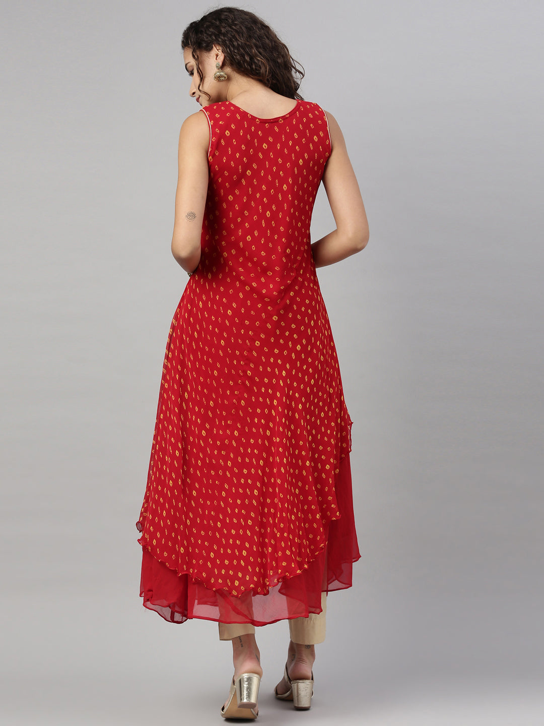 Neerus Maroon Georgette Mirror Work Kurta - back view
