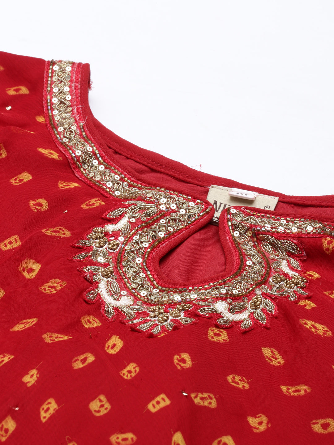 Neerus Maroon Georgette Mirror Work Kurta - detail view 2