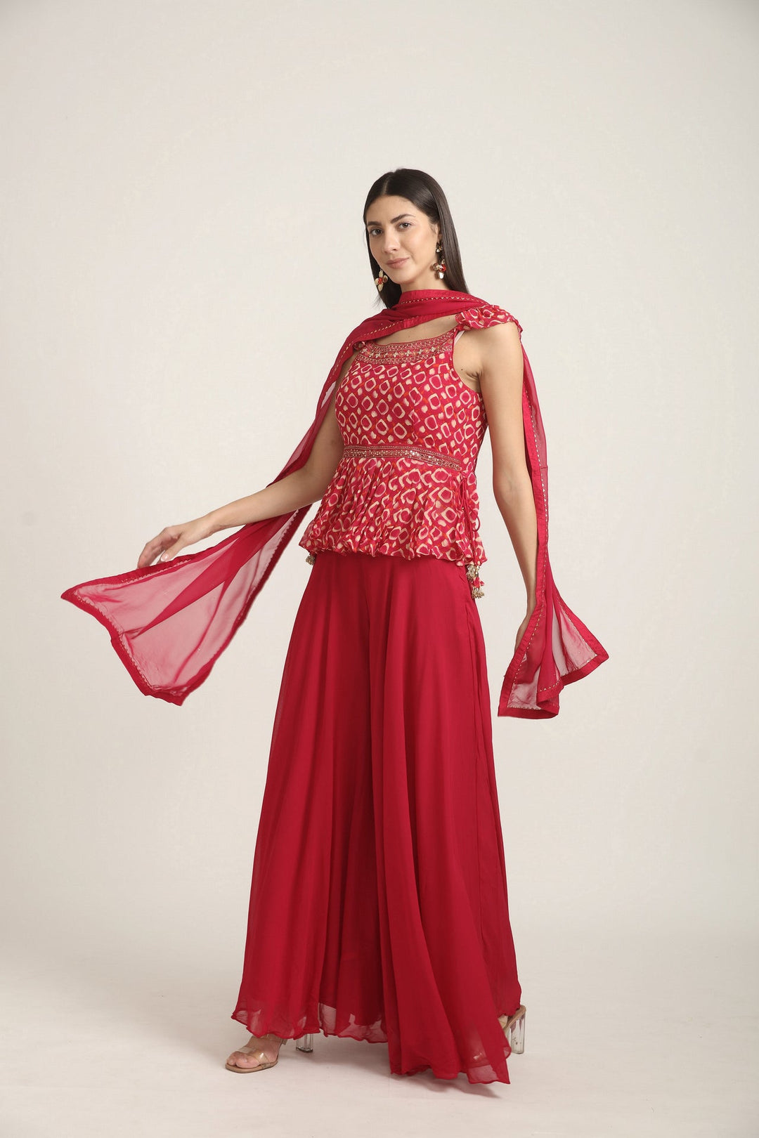 Neerus Pink Georgette Embroidered Kurta Set - back view