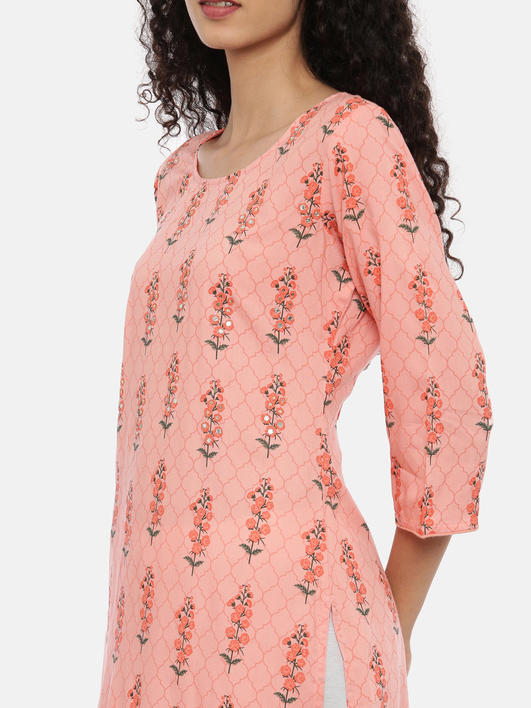 Neerus Orange printed ethnic kurta for women - detail view 1