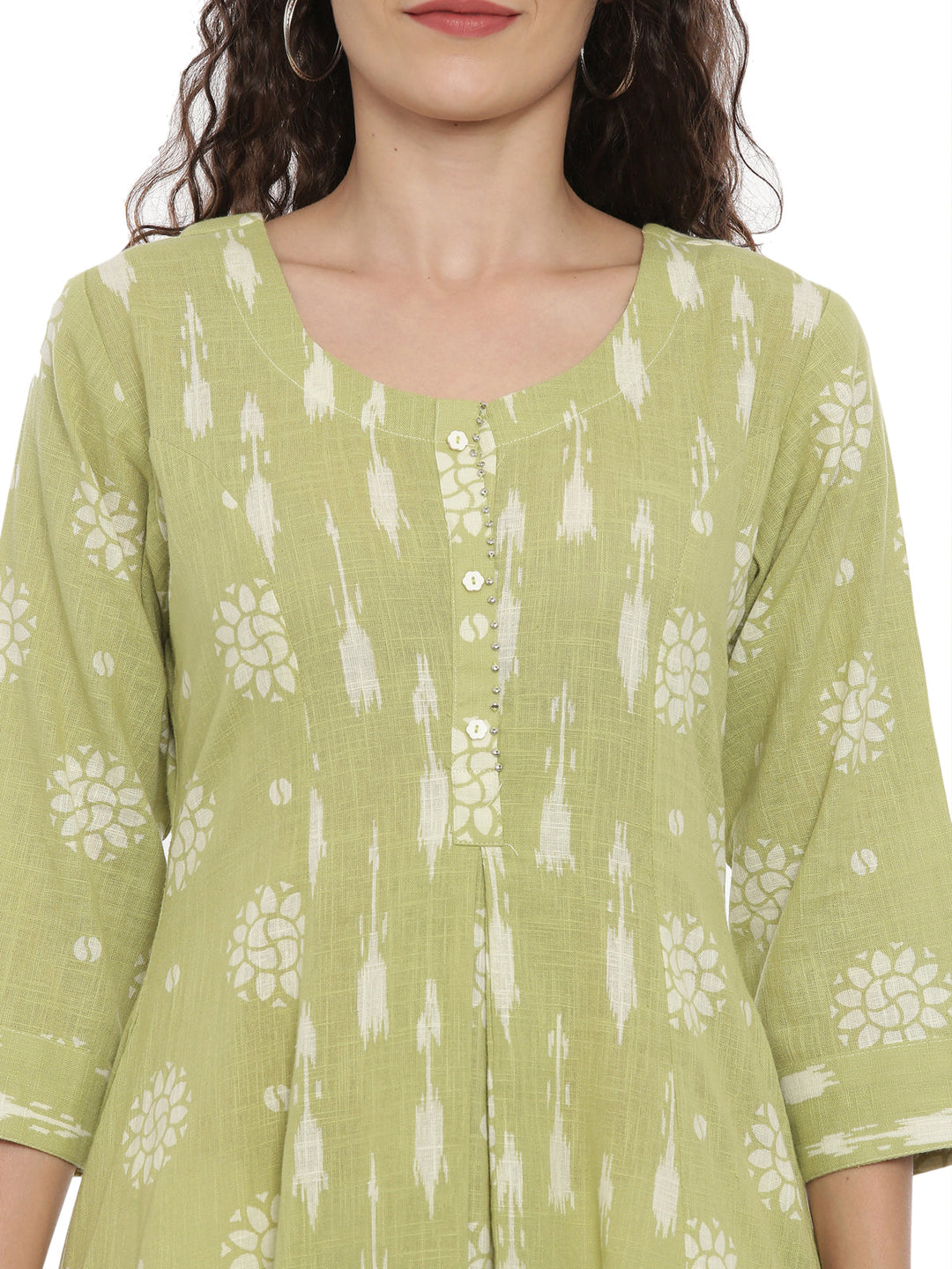 Neerus Green woven anarkali kurta - detail view 2