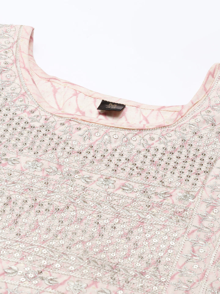 Neerus Orange embroidered kurta set with trousers - detail view 1
