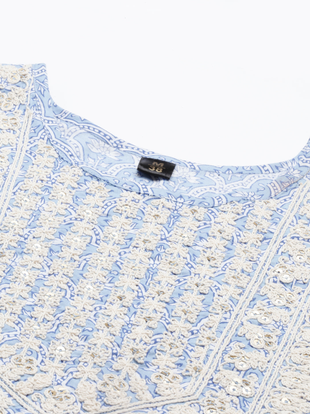 Neerus Blue printed thread embroidered kurta set - detail view 1