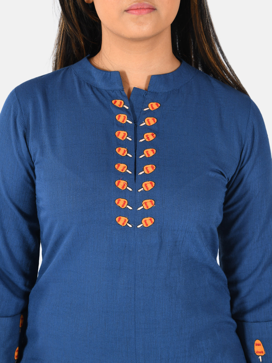 Neerus Blue solid straight kurta - detail view 1