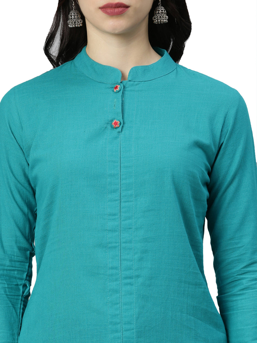 Neerus Green solid straight kurti for women - detail view 2