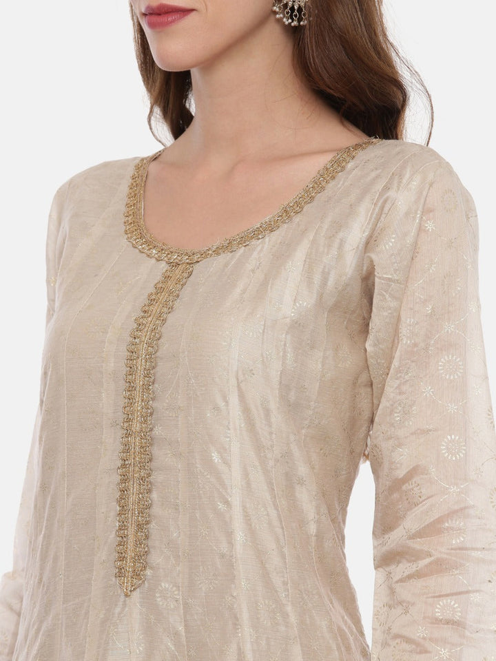 Neerus Beige Chanderi embroidered anarkali suit set - back view