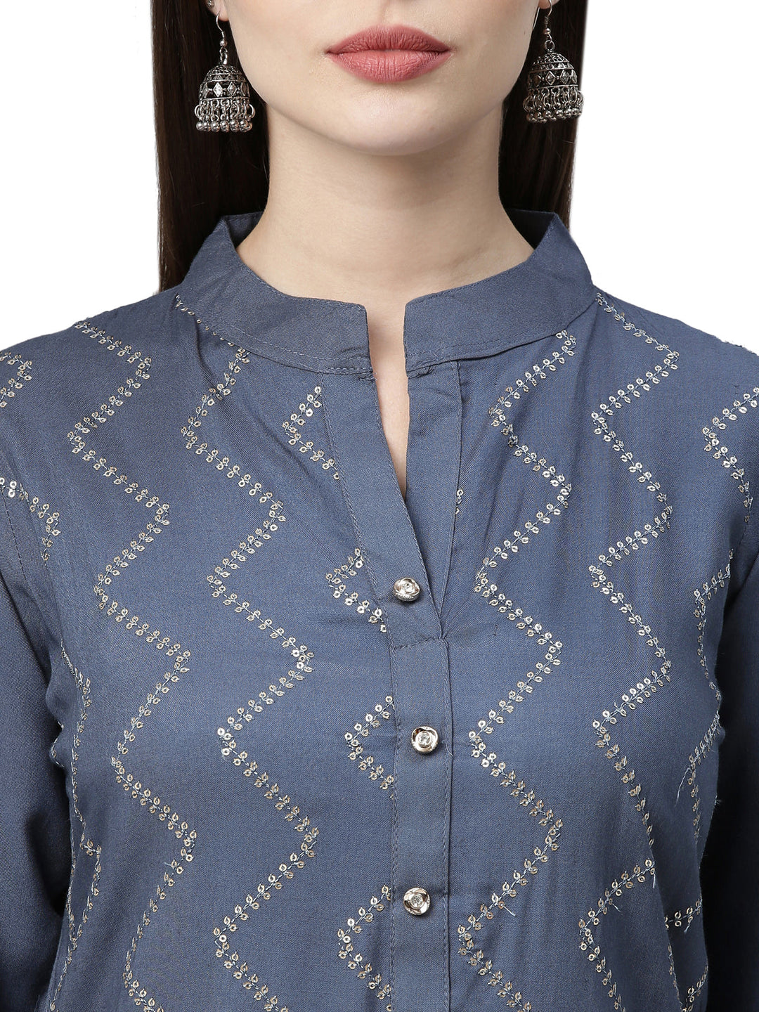 Neerus Blue rayon embellished kurti - detail view 2