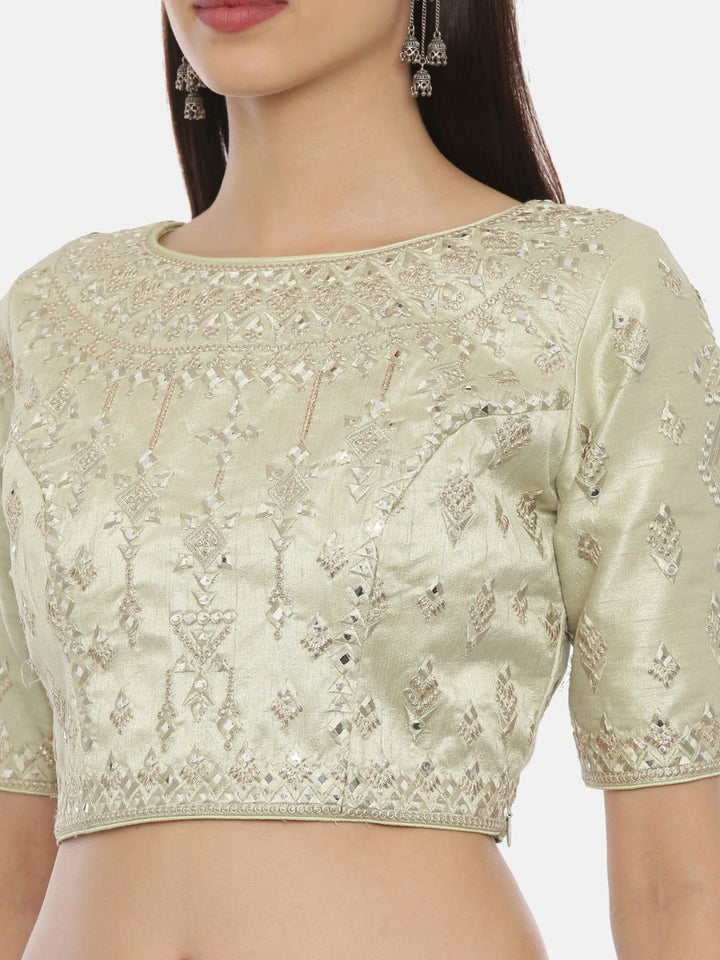 Neerus Green net embellished lehenga ghagra set - detail view 4