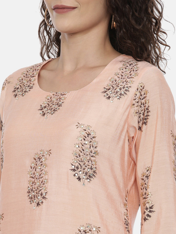 Neerus Beige rayon printed kurti - detail view 1