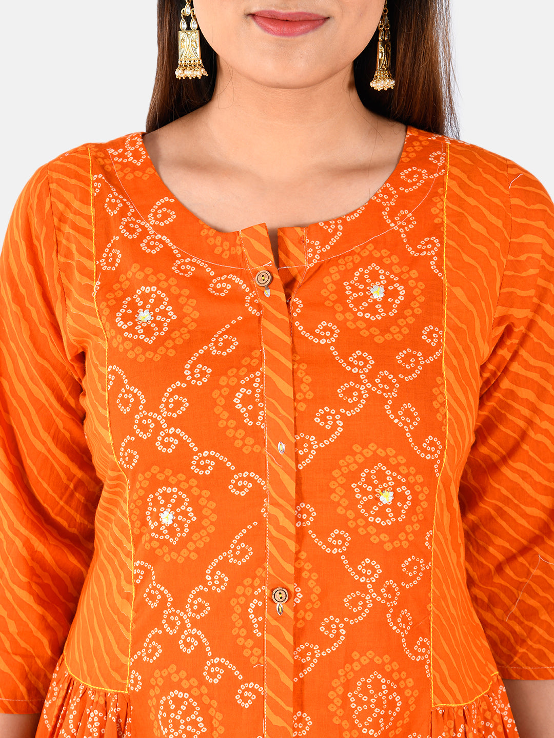 Neerus Orange embroidered anarkali kurta - detail view 1