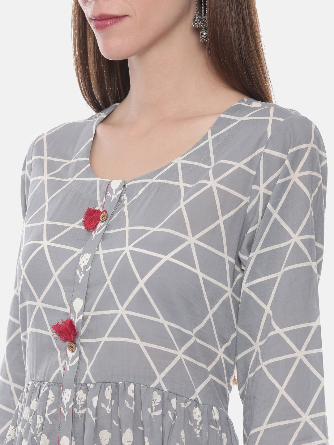 Neerus Grey printed anarkali kurti - detail view 2