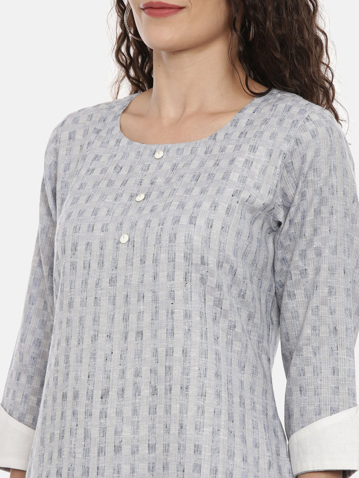 Neerus Grey printed geometric kurta for women - detail view 1