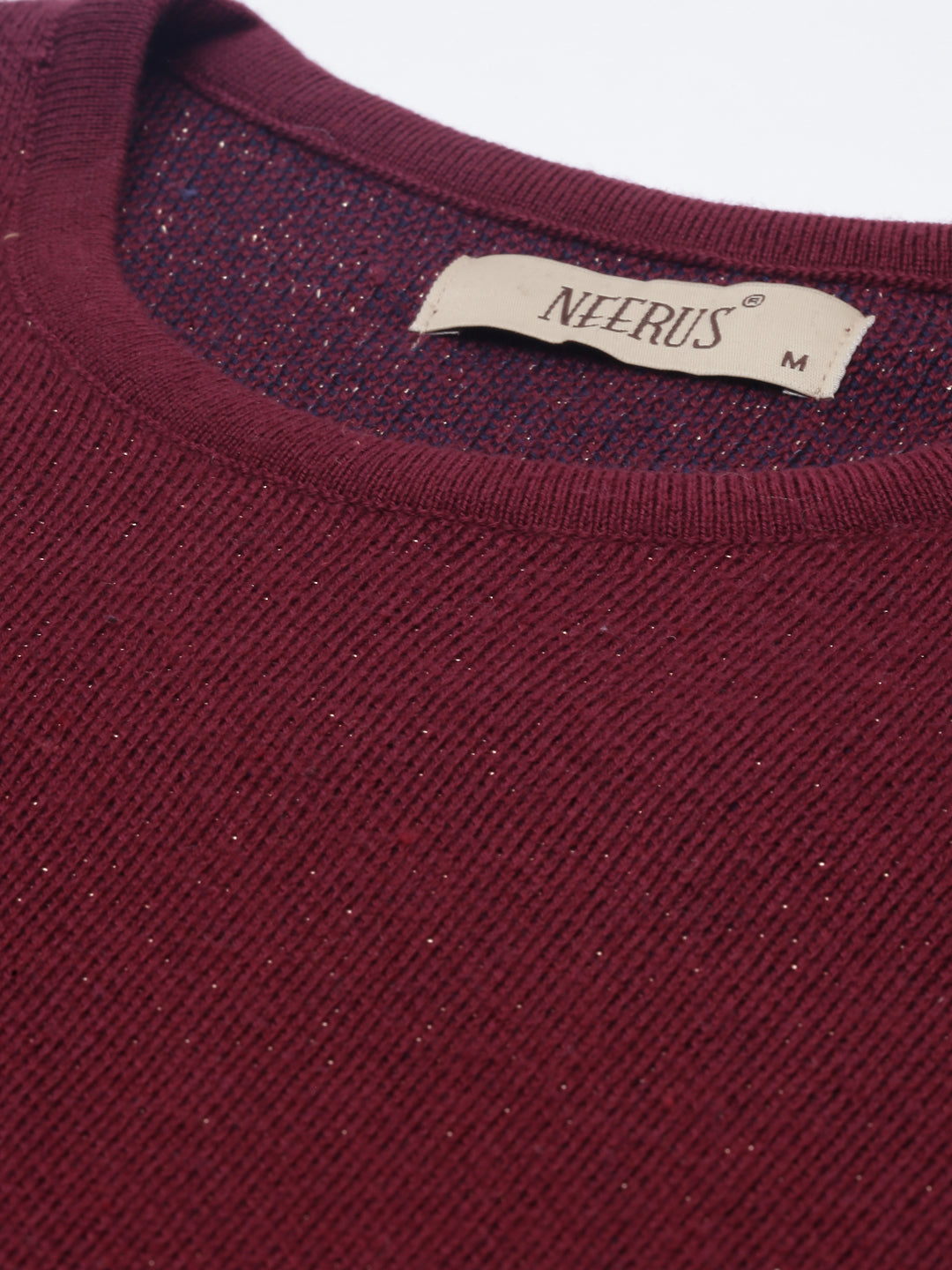 Neerus Maroon acrylic woven knitted kurti - back view