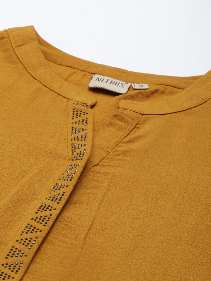 Neerus Yellow rayon solid kurti - detail view 1