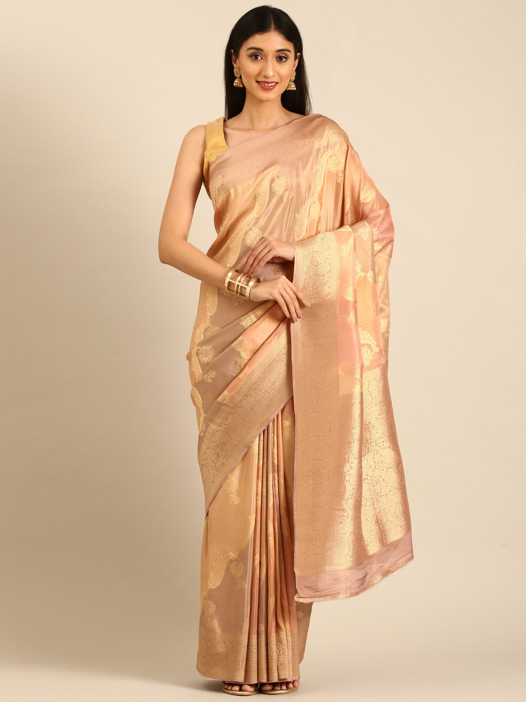 Neerus Multi Banarasi woven saree with zari border and butis - front view