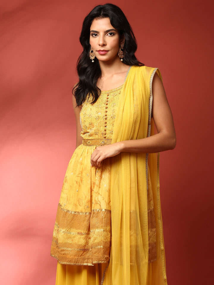 Neerus Yellow Georgette Embroidered Suit Set - detail view 3