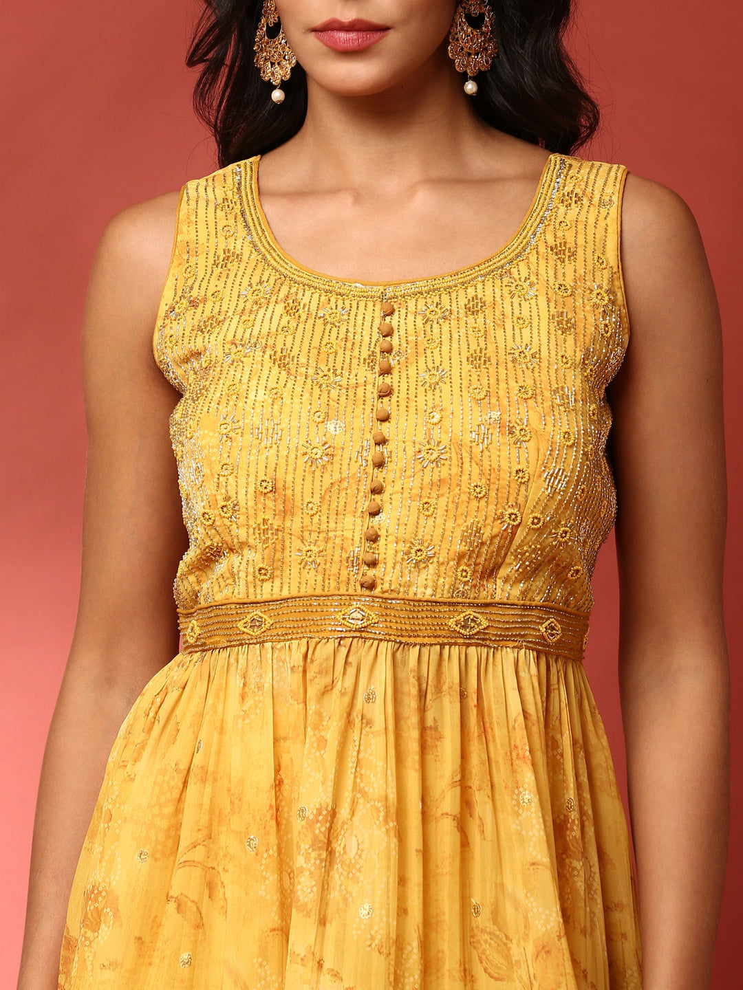 Neerus Yellow Georgette Embroidered Suit Set - detail view 2