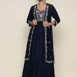 Peacock Georgette resham embroidered anarkali with jacket