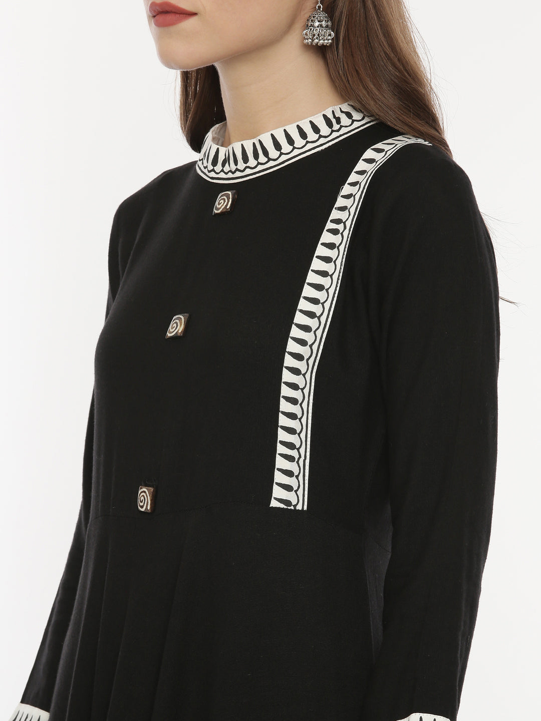 Neerus Black rayon printed anarkali kurta - back view