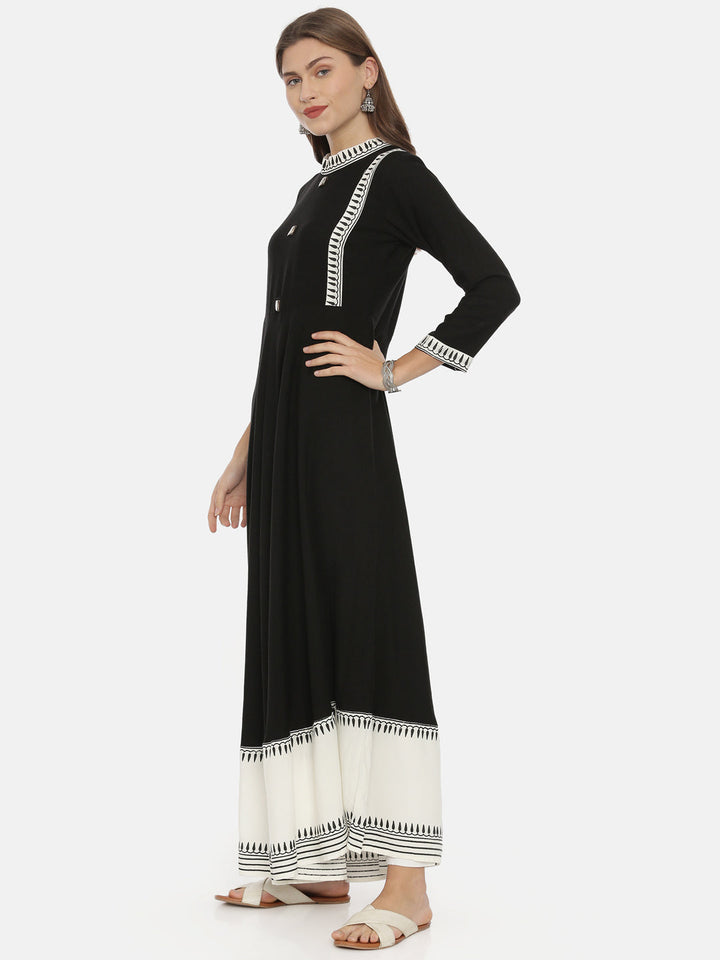 Neerus Black rayon printed anarkali kurta - side view