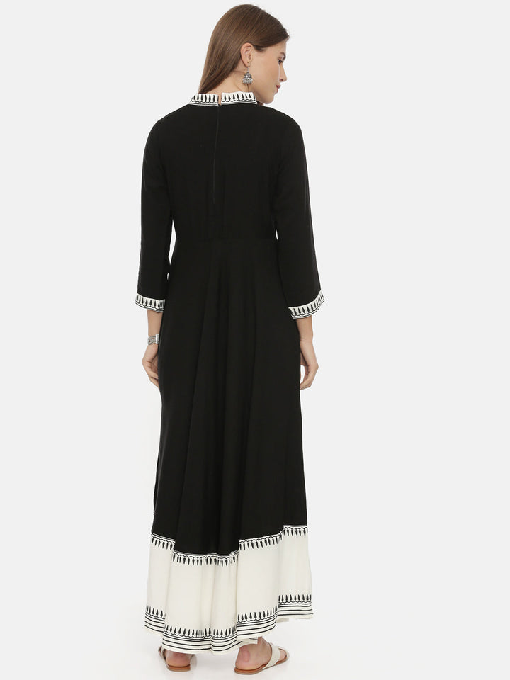 Neerus Black rayon printed anarkali kurta - detail view 2