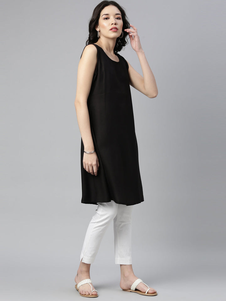 Neerus Black georgette printed kaftan kurti - front view