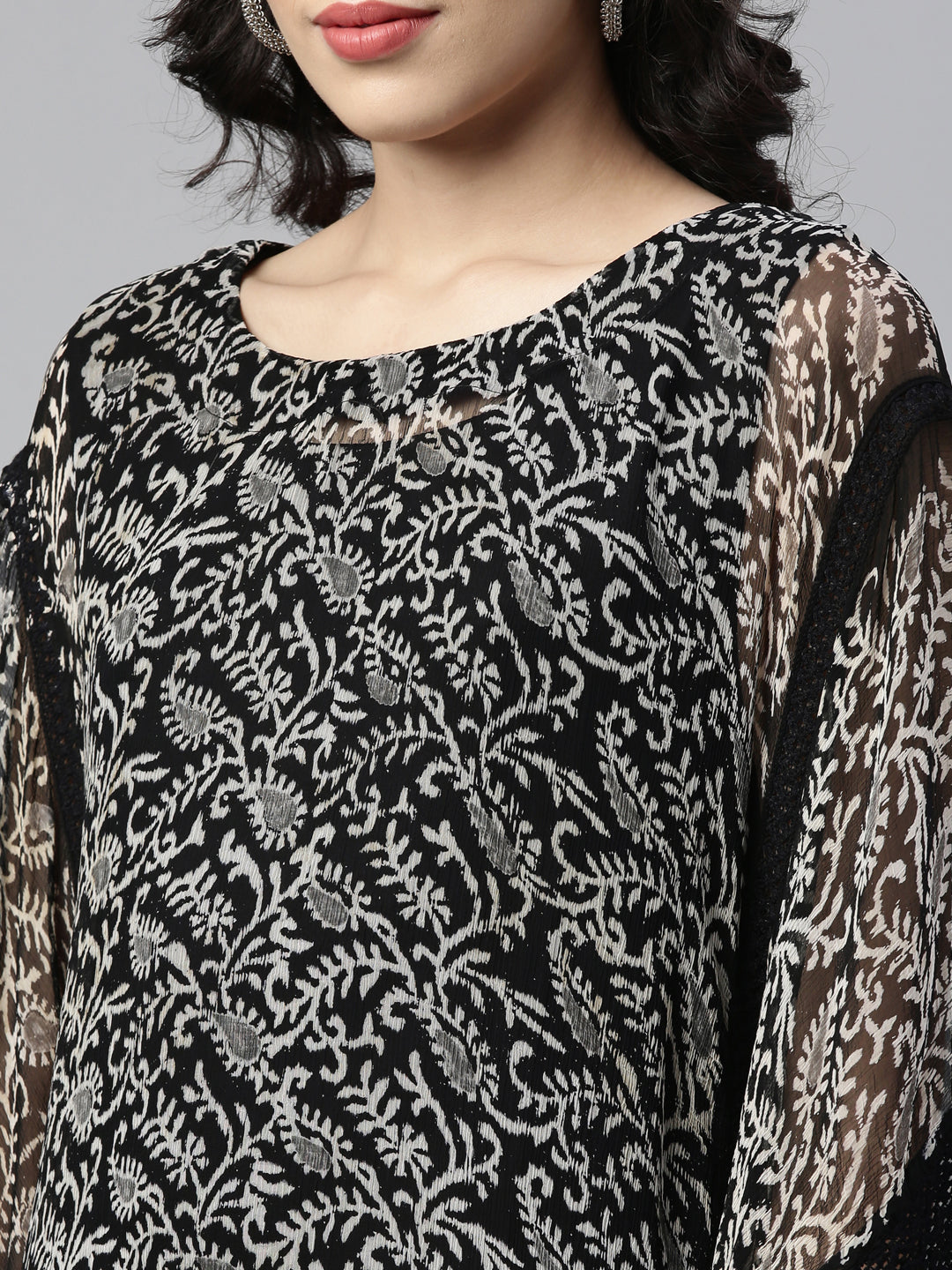 Neerus Black georgette printed kaftan kurti - side view