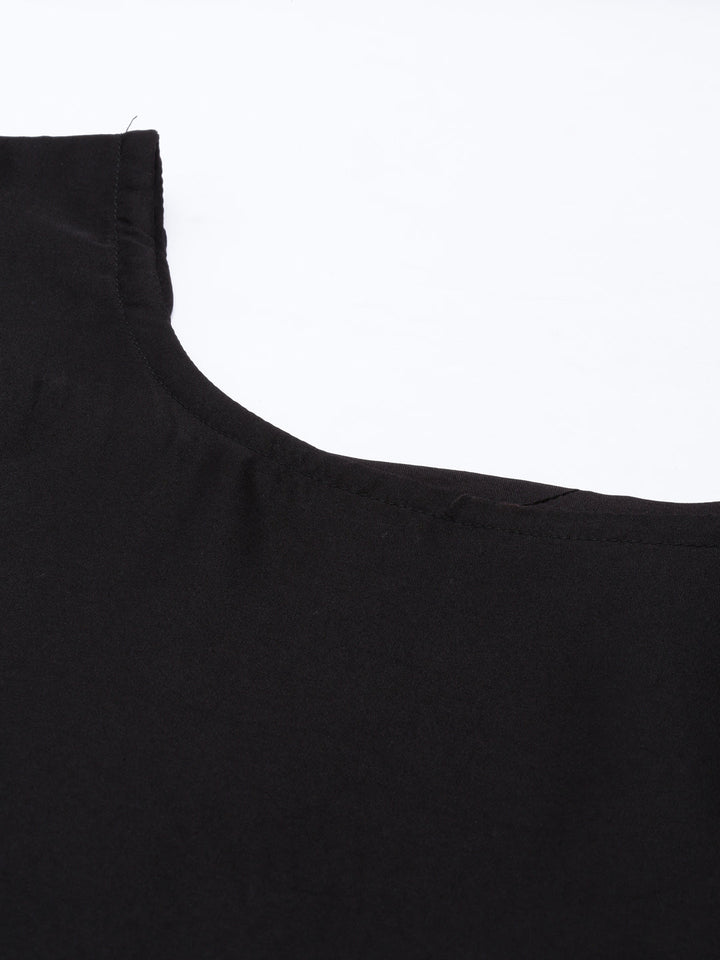 Neerus Black georgette printed kaftan kurti - detail view 2