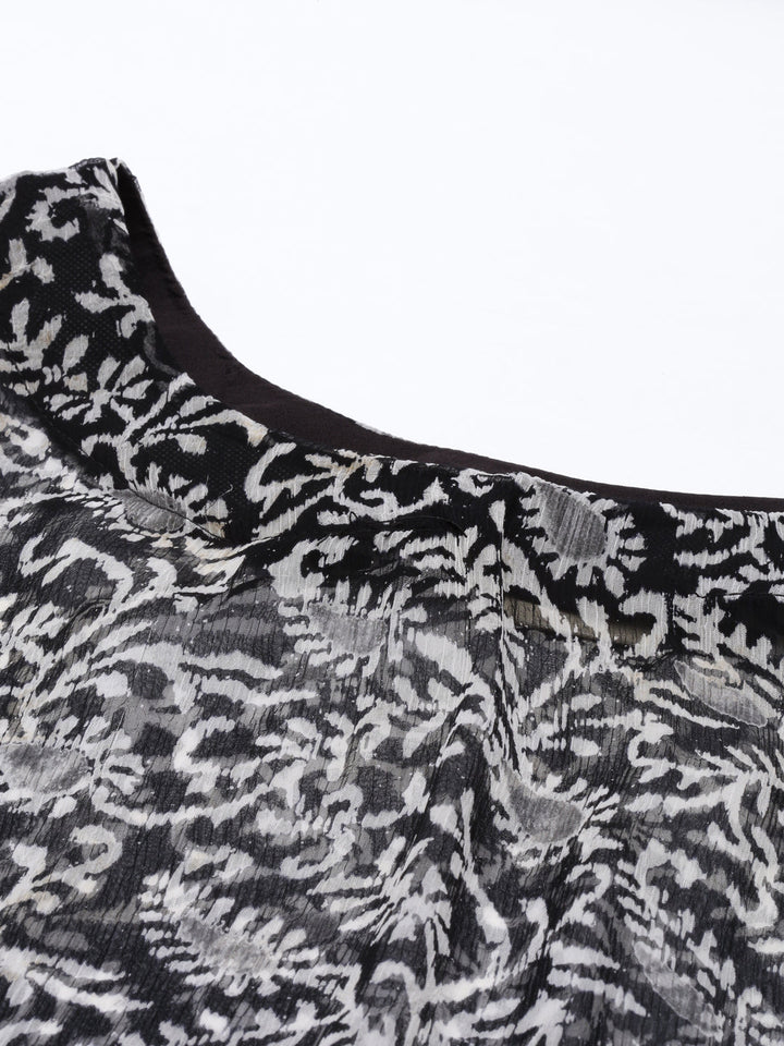 Neerus Black georgette printed kaftan kurti - detail view 3