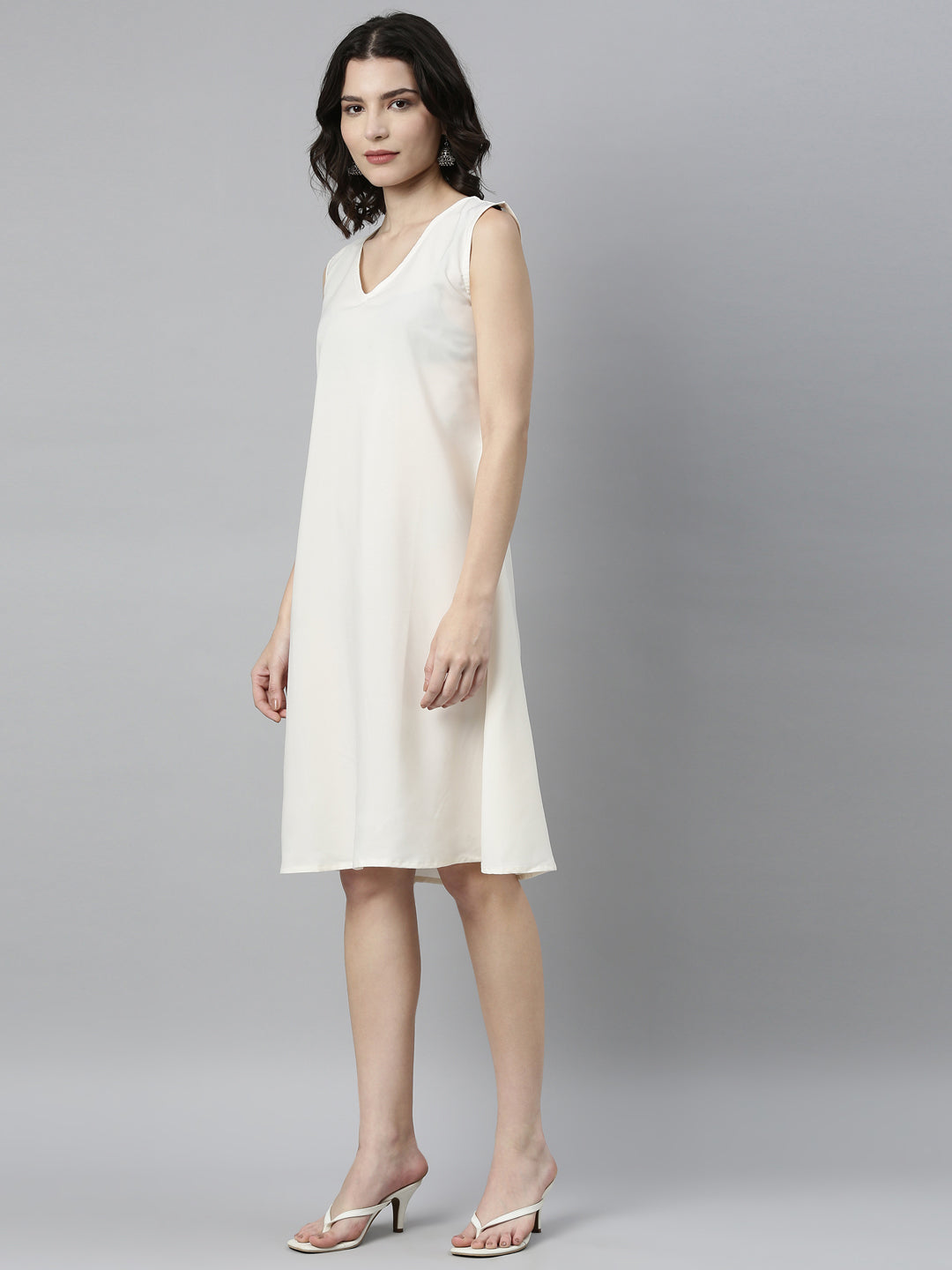 Neerus Beige satin solid kurti - side view