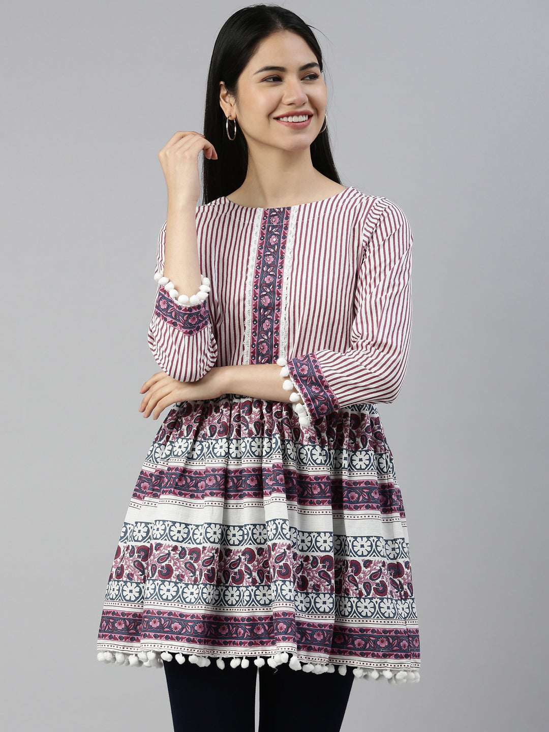 Neerus White cotton straight kurta for women - detail view 4