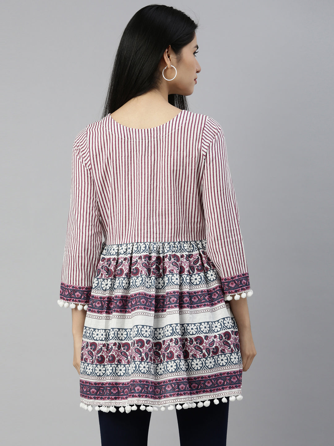 Neerus White cotton straight kurta for women - detail view 1