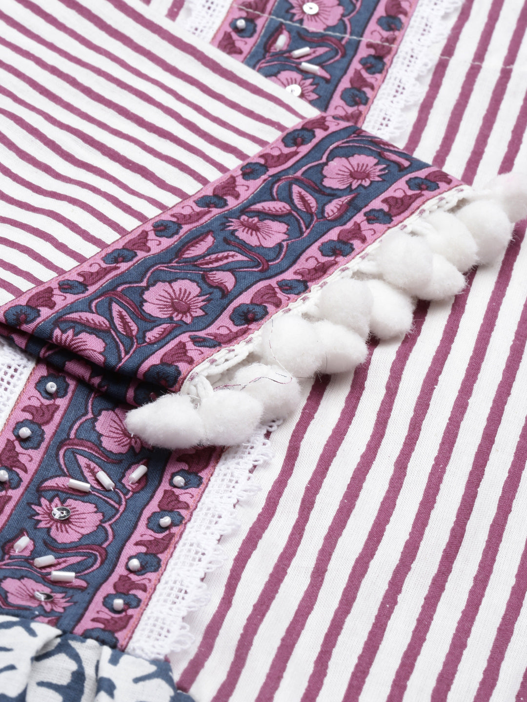Neerus White cotton straight kurta for women - detail view 2