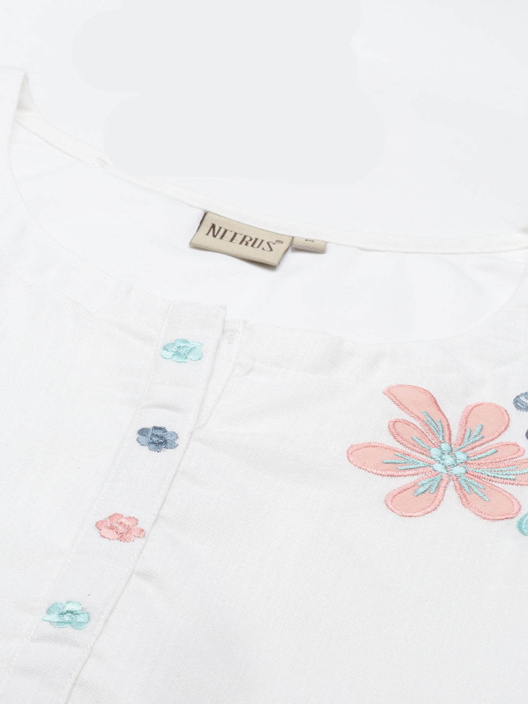Neerus White cotton solid kurti - detail view 5