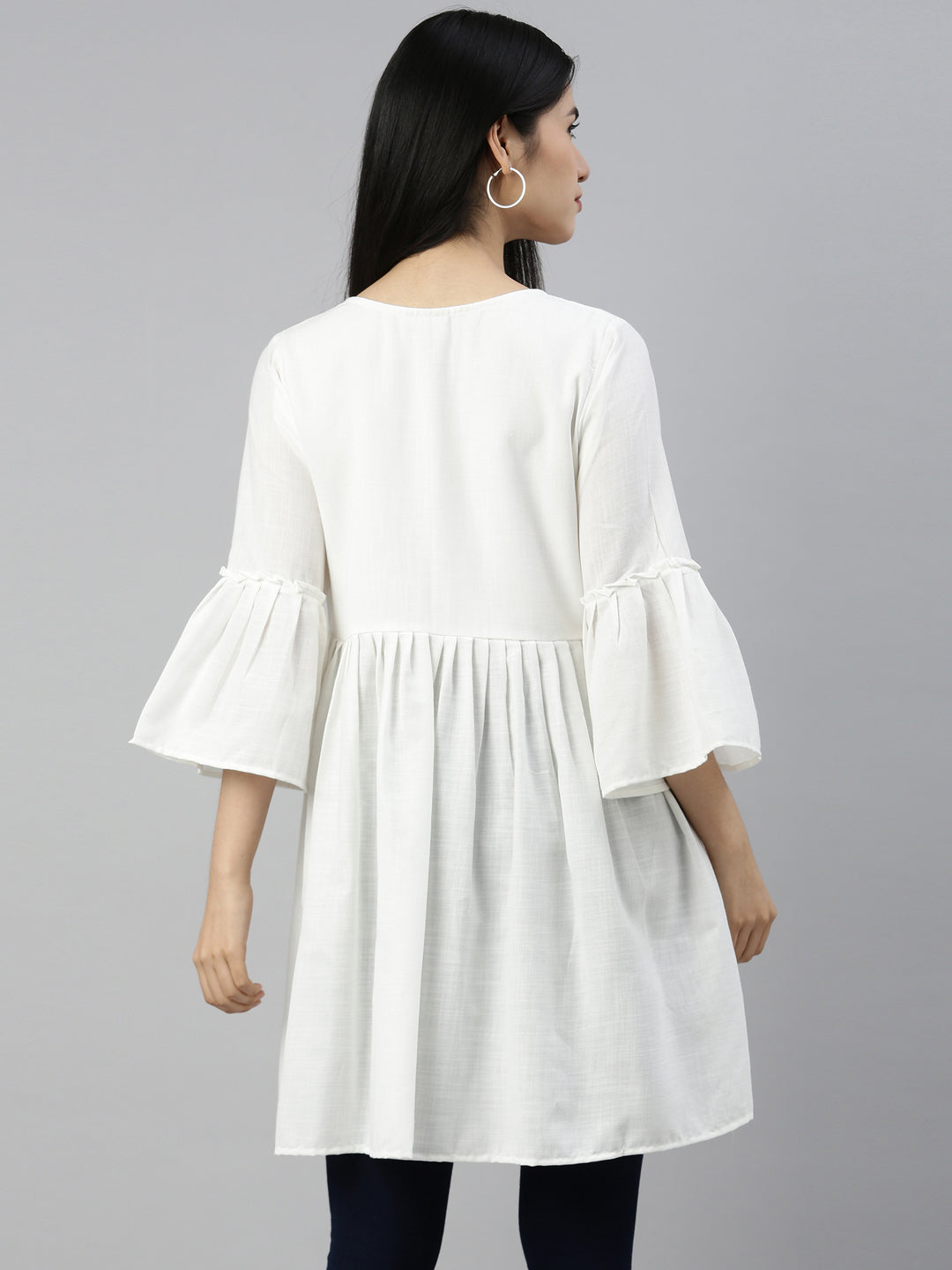 Neerus White cotton solid kurti - detail view 1