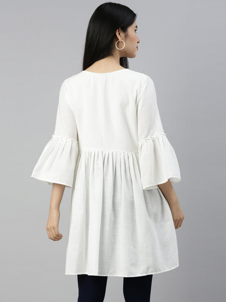 Neerus White cotton solid kurti - detail view 1
