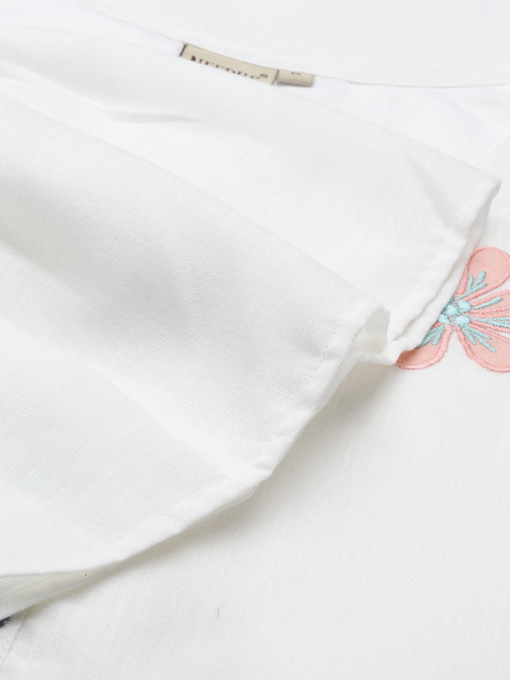 Neerus White cotton solid kurti - detail view 2