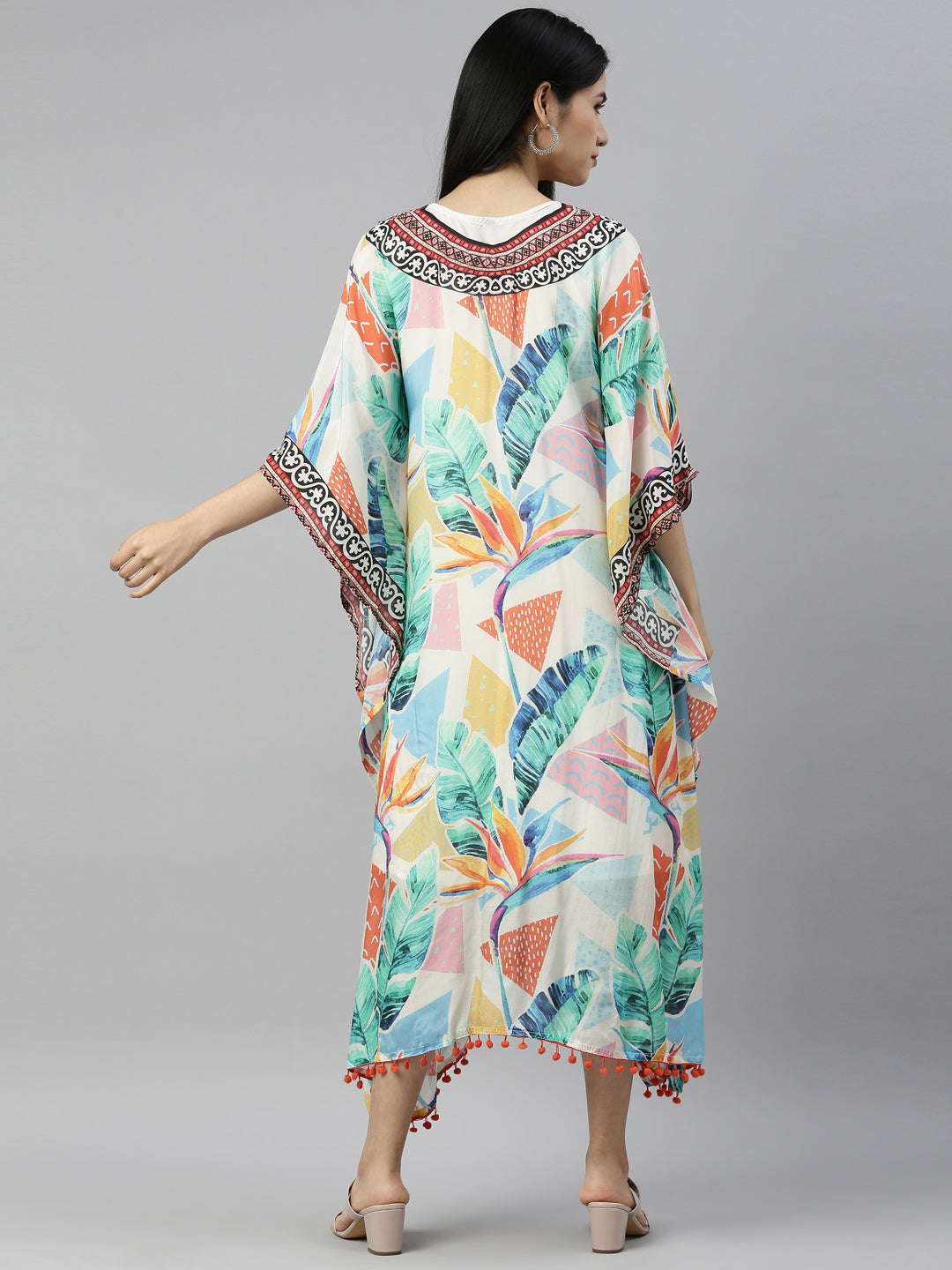 Neerus Multi satin printed kaftan kurti - detail view 1