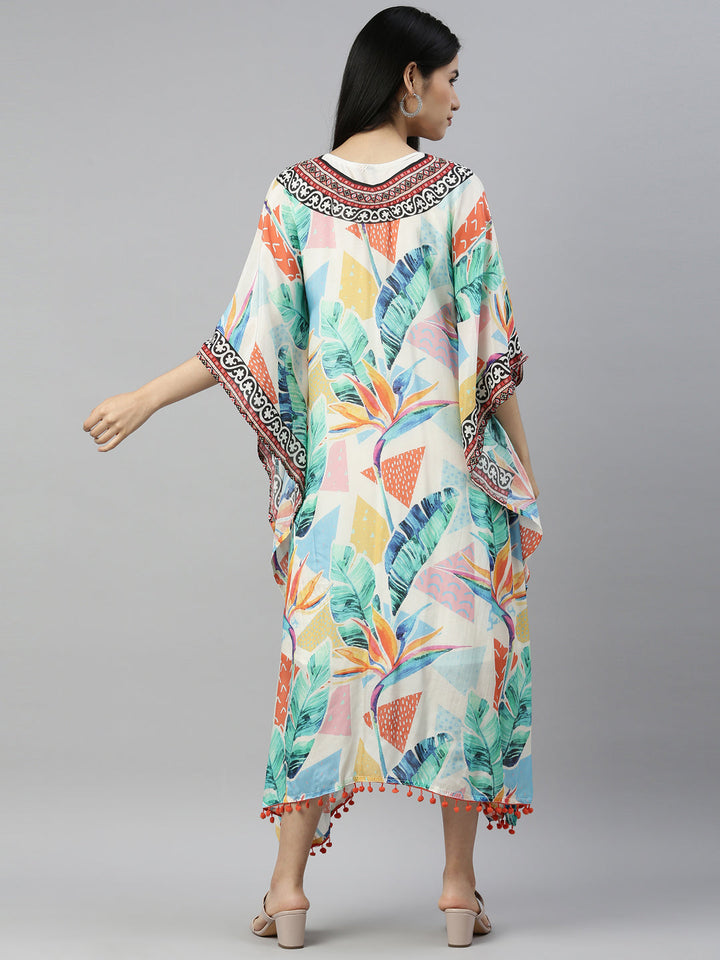 Neerus Multi satin printed kaftan kurti - detail view 1