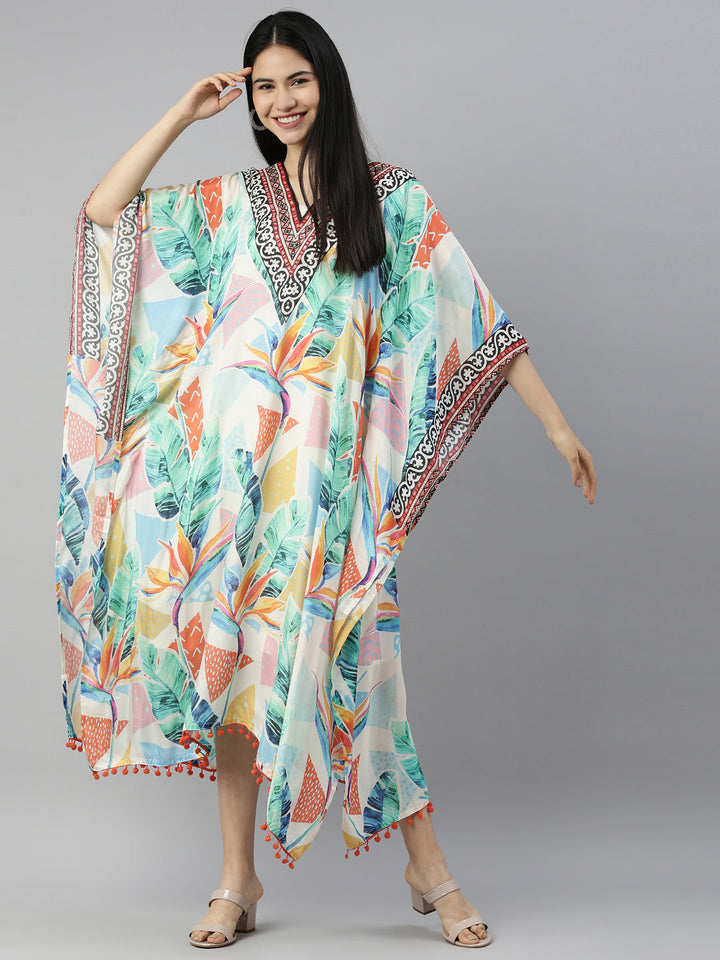 Neerus Multi satin printed kaftan kurti - detail view 2