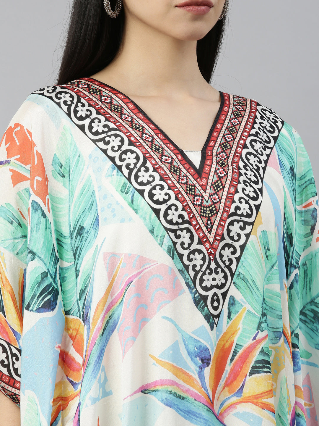 Neerus Multi satin printed kaftan kurti - detail view 3