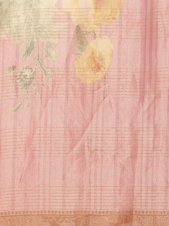 Onion pink tissue hand embroidered three piece suit set